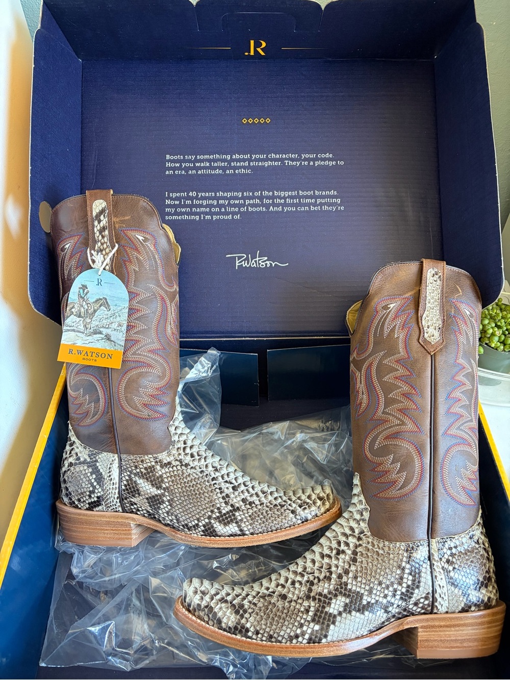 R. Watson Natural Python Exotic Western Cowboy Boots 11 D Cutter Toe